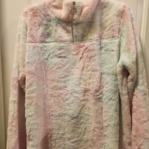 Multi Color Pastel Half Zip Ultra Soft Faux Fur Womens Shirt/Top NWOT